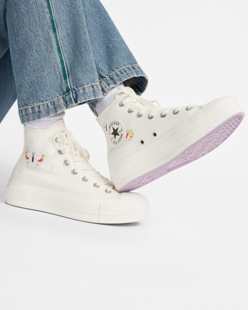 Women's Converse Chuck Taylor All Star Lift Butterfly Wings High Top Platform Shoes Beige / Pink | AU 10486C